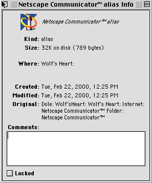 This is a picture of the Info Dialogue box that shows the information for the alias. There are no boxes in which to change the allotted memory.