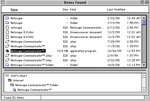 This image show what files where found using the Finder. It is simply a list of all matching files.