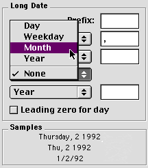 Long Date section showing the selection of the month from one of the four drop down menus.