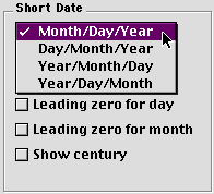 Short date section showing how to select the date format from the drop down menu.