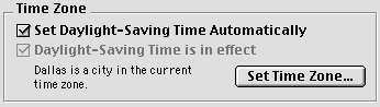 This shows the Time Zone section. A check is in the box next to Set Daylight-Saving Time Automatically