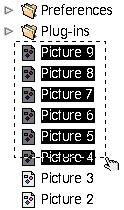 shows a list of picture files with a hand cursor making a rectangle around them in order to select them -- selected files are already highlighted