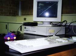Computer, monitor, and keyboard.